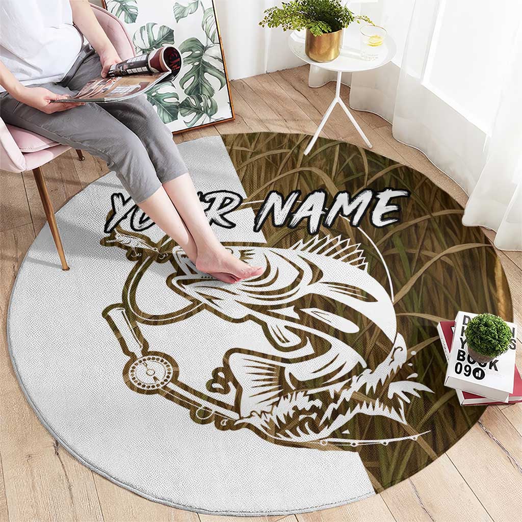 Walleye Fishing Round Carpet with Reeds Background and Custom Name Design - Wonder Print Shop