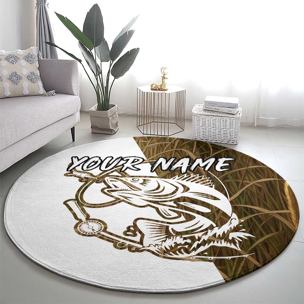 Walleye Fishing Round Carpet with Reeds Background and Custom Name Design - Wonder Print Shop