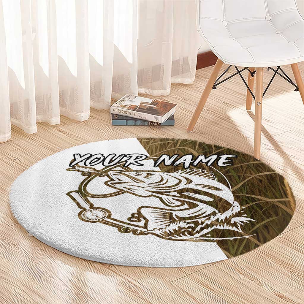 Walleye Fishing Round Carpet with Reeds Background and Custom Name Design - Wonder Print Shop