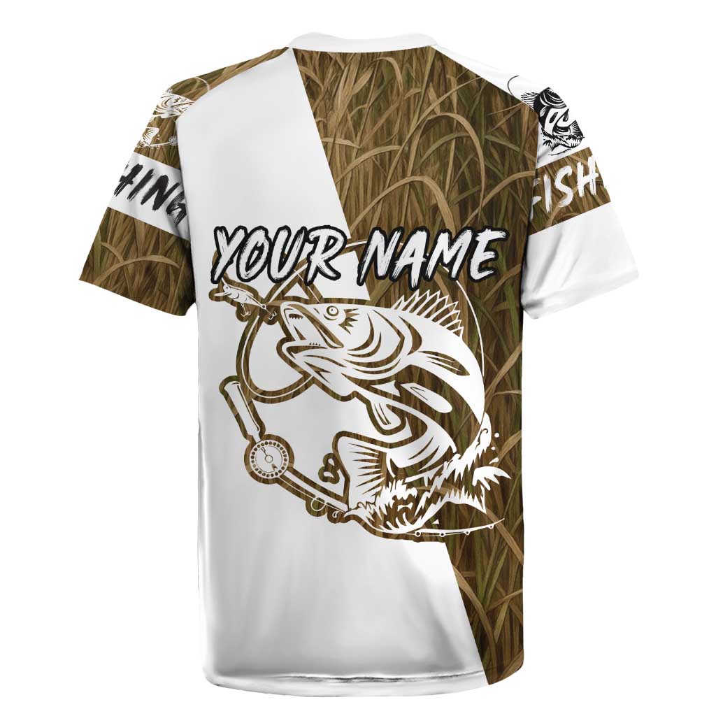 Walleye Fishing Rugby Jersey with Reeds Background and Custom Name Design - Wonder Print Shop