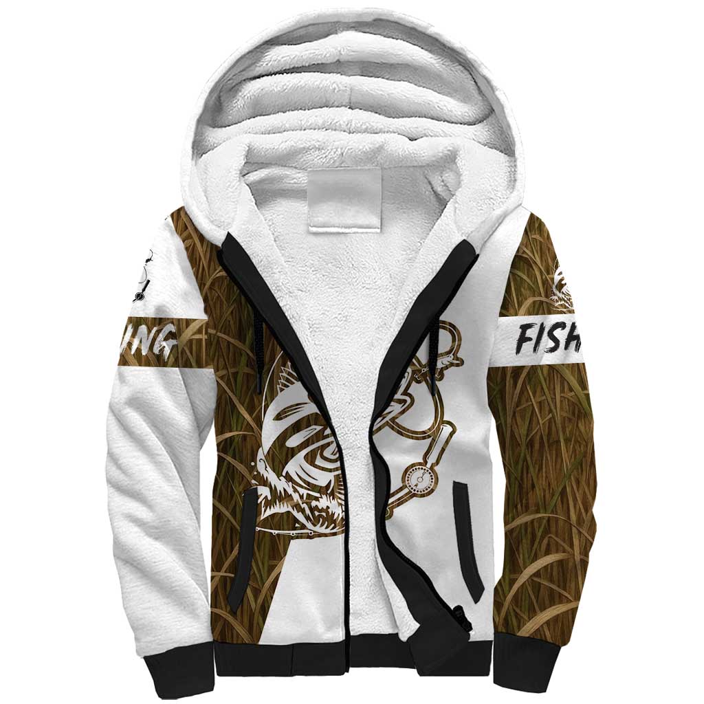 Walleye Fishing Sherpa Hoodie with Reeds Background and Custom Name Design - Wonder Print Shop