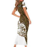 Walleye Fishing Short Sleeve Bodycon Dress with Reeds Background and Custom Name Design - Wonder Print Shop