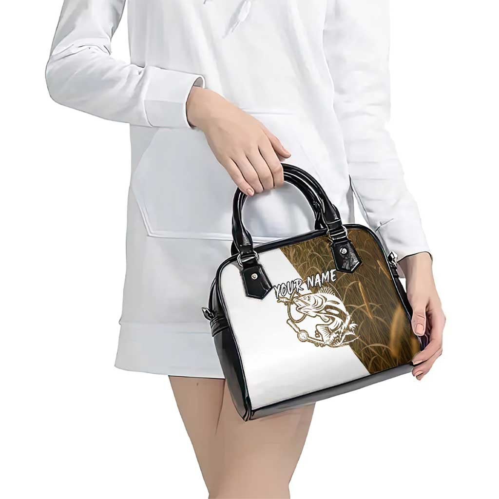 Walleye Fishing Shoulder Handbag with Reeds Background and Custom Name Design - Wonder Print Shop