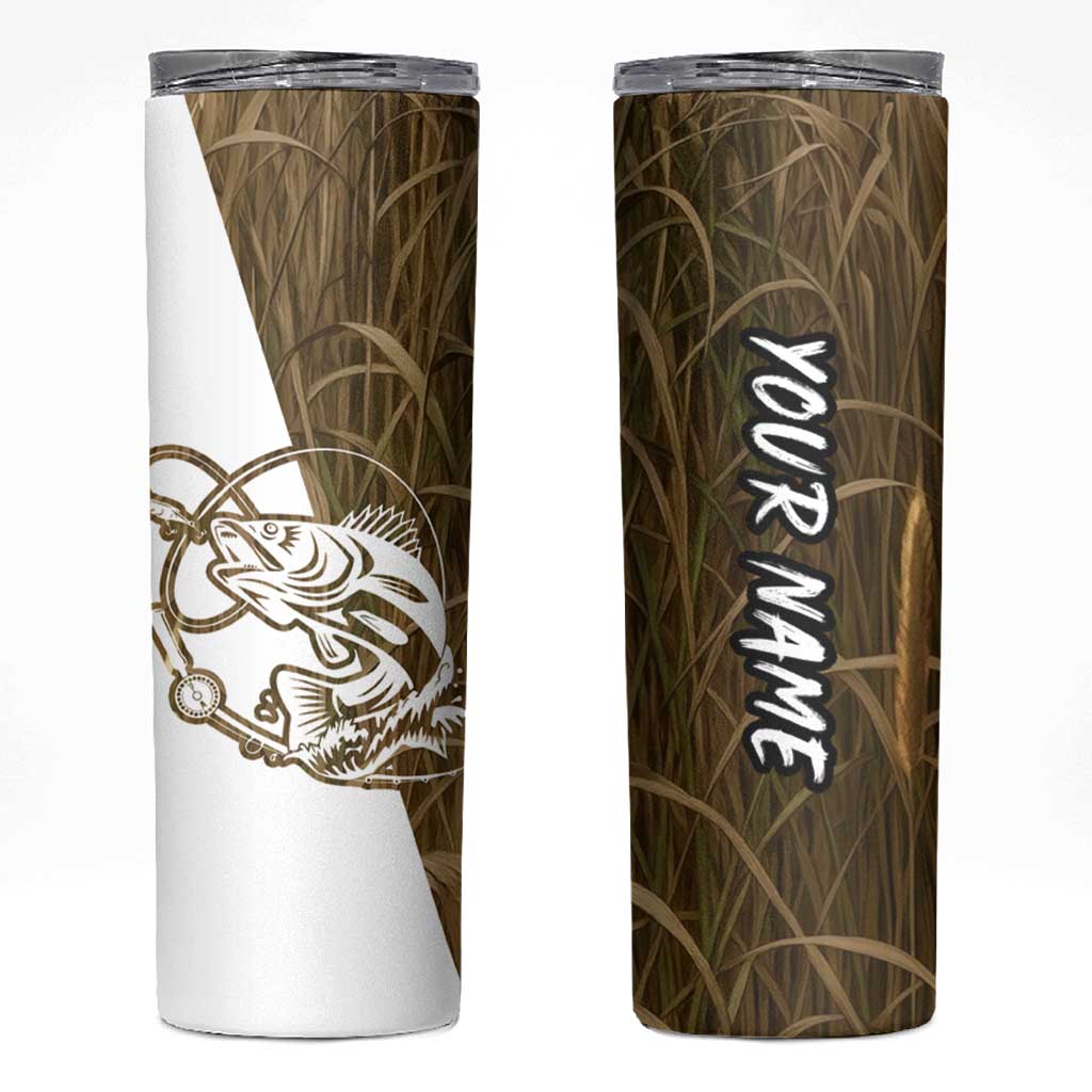 Walleye Fishing Skinny Tumbler with Reeds Background and Custom Name Design - Wonder Print Shop