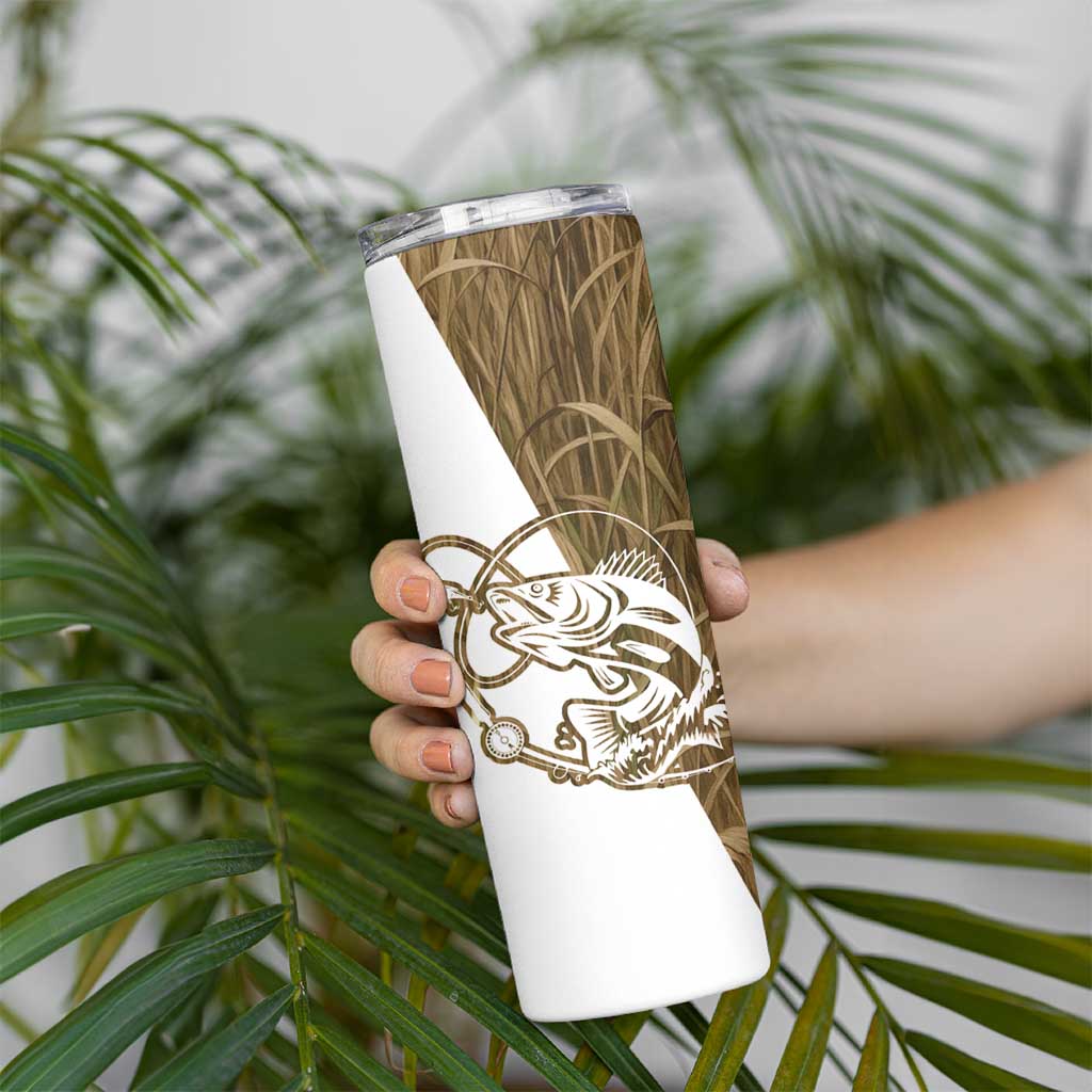 Walleye Fishing Skinny Tumbler with Reeds Background and Custom Name Design - Wonder Print Shop