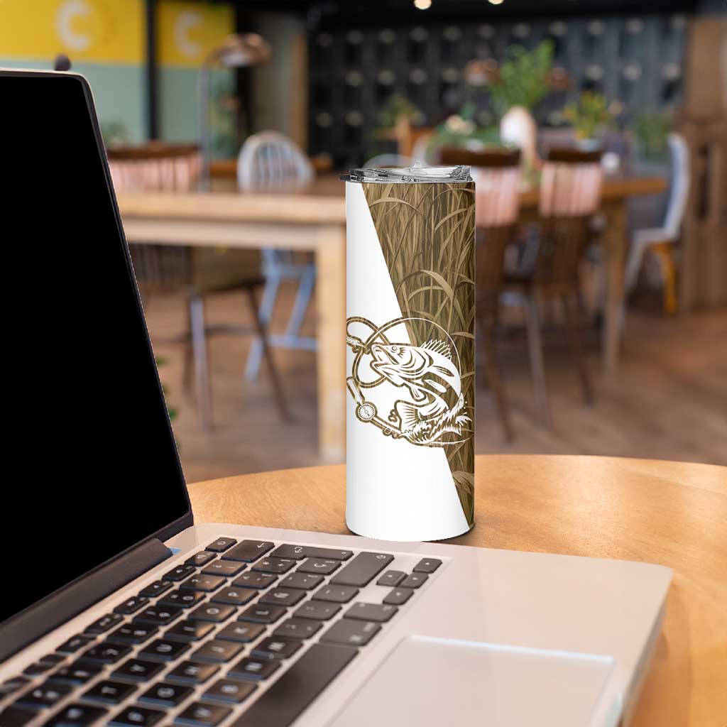 Walleye Fishing Skinny Tumbler with Reeds Background and Custom Name Design - Wonder Print Shop