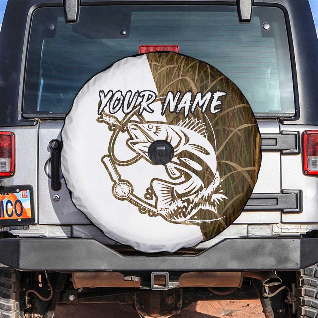 Walleye Fishing Spare Tire Cover with Reeds Background and Custom Name Design - Wonder Print Shop