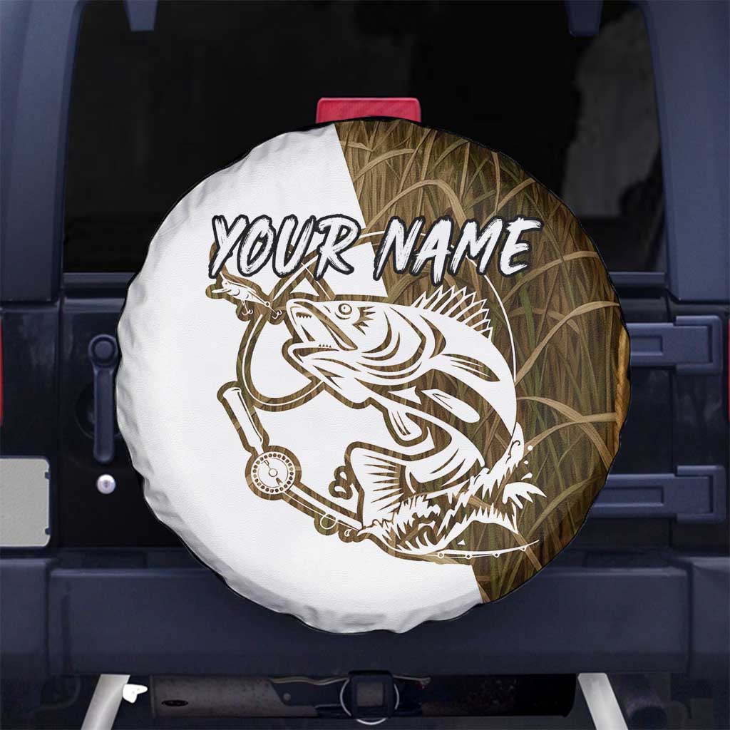 Walleye Fishing Spare Tire Cover with Reeds Background and Custom Name Design - Wonder Print Shop
