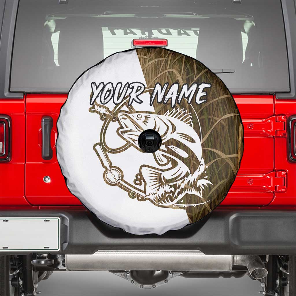 Walleye Fishing Spare Tire Cover with Reeds Background and Custom Name Design - Wonder Print Shop
