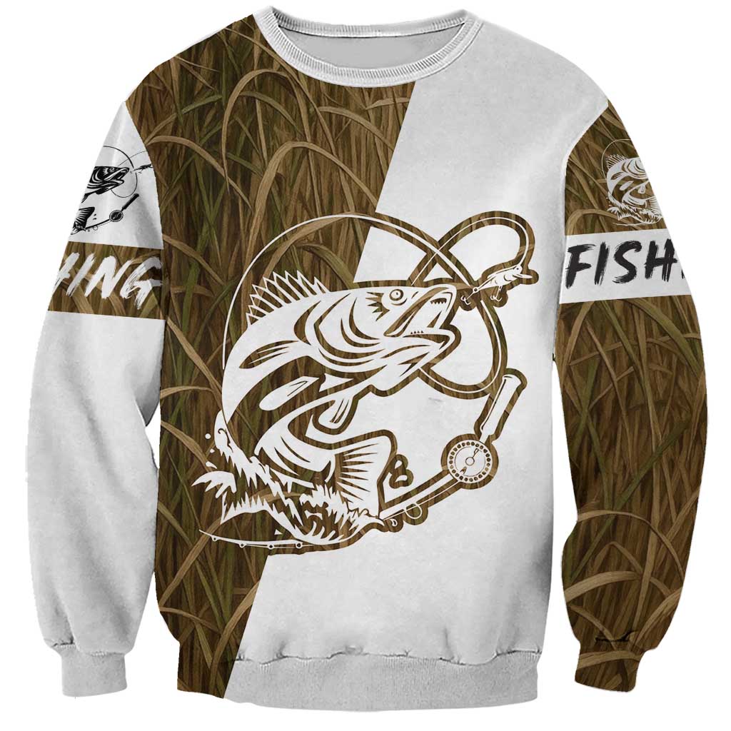 Walleye Fishing Sweatshirt with Reeds Background and Custom Name Design - Wonder Print Shop