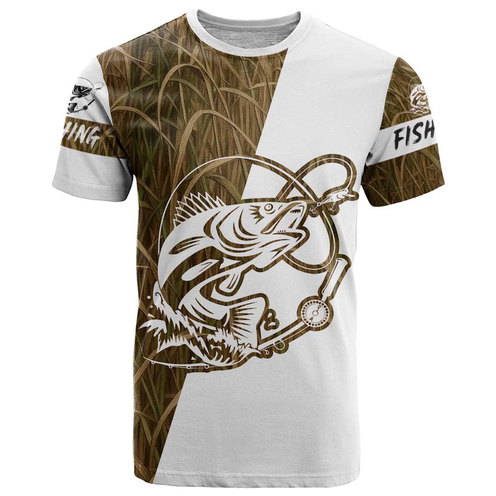 Walleye Fishing T Shirt with Reeds Background and Custom Name Design - Wonder Print Shop