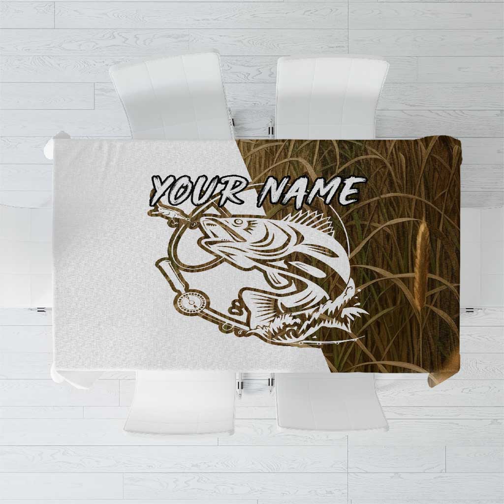 Walleye Fishing Tablecloth with Reeds Background and Custom Name Design - Wonder Print Shop