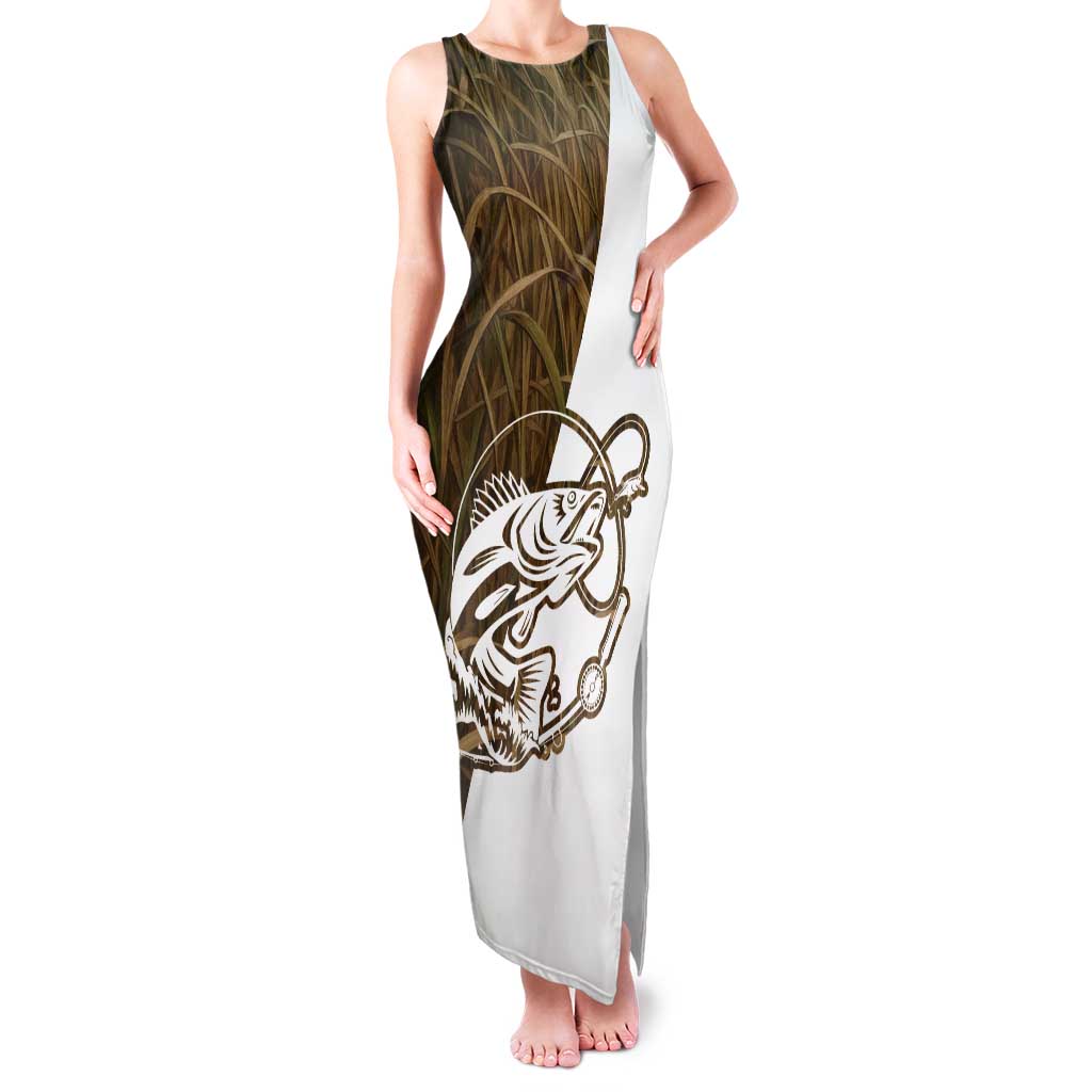 Walleye Fishing Tank Maxi Dress with Reeds Background and Custom Name Design - Wonder Print Shop