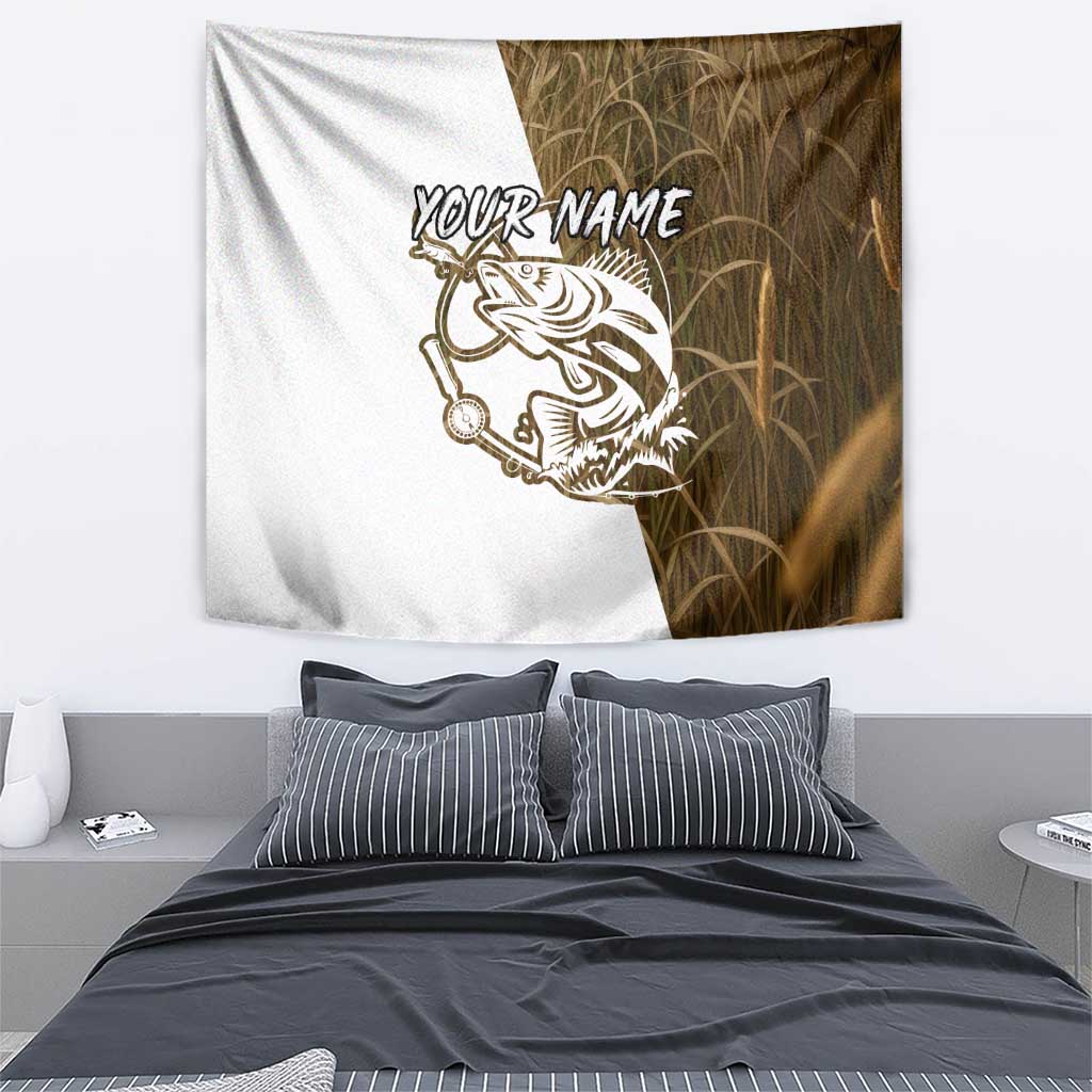 Walleye Fishing Tapestry with Reeds Background and Custom Name Design - Wonder Print Shop