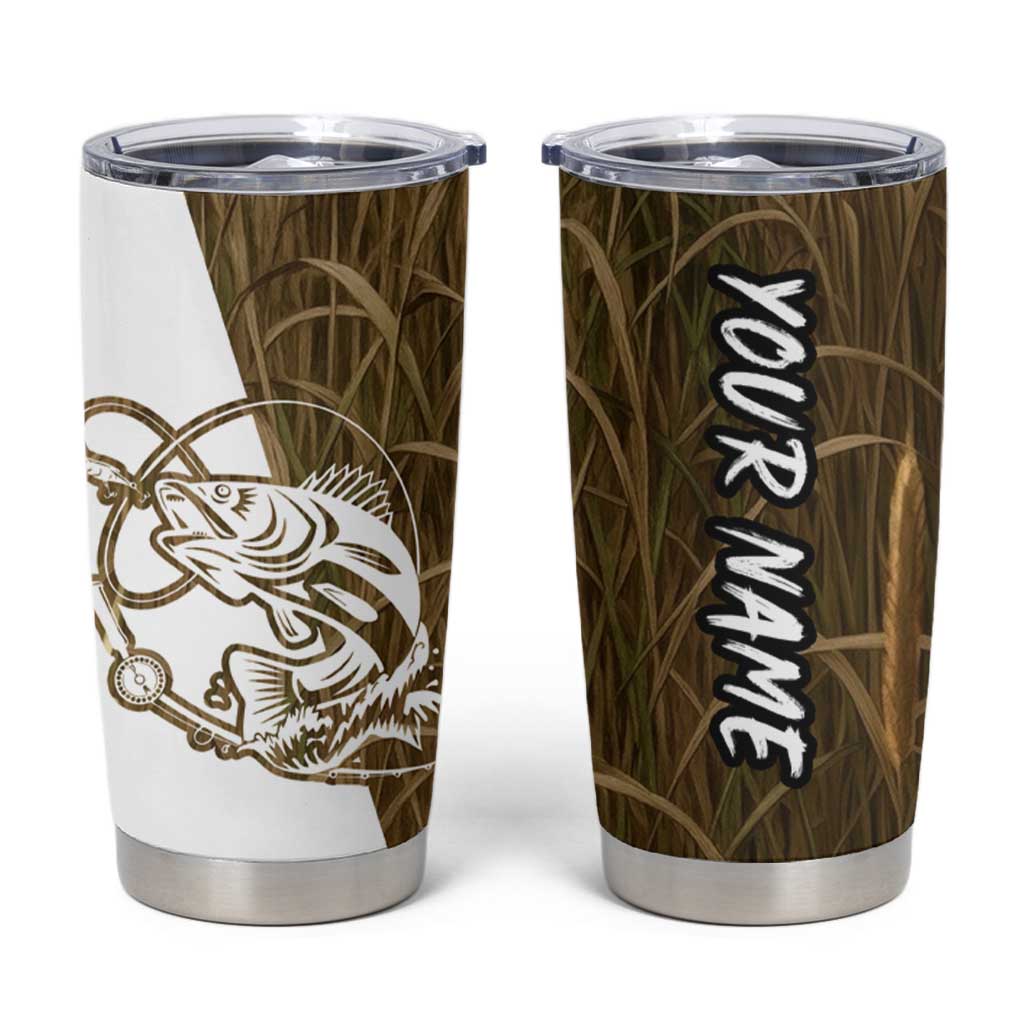 Walleye Fishing Tumbler Cup with Reeds Background and Custom Name Design - Wonder Print Shop
