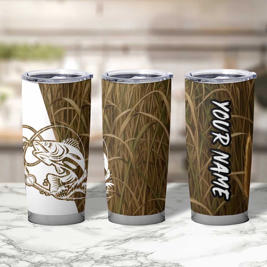 Walleye Fishing Tumbler Cup with Reeds Background and Custom Name Design - Wonder Print Shop