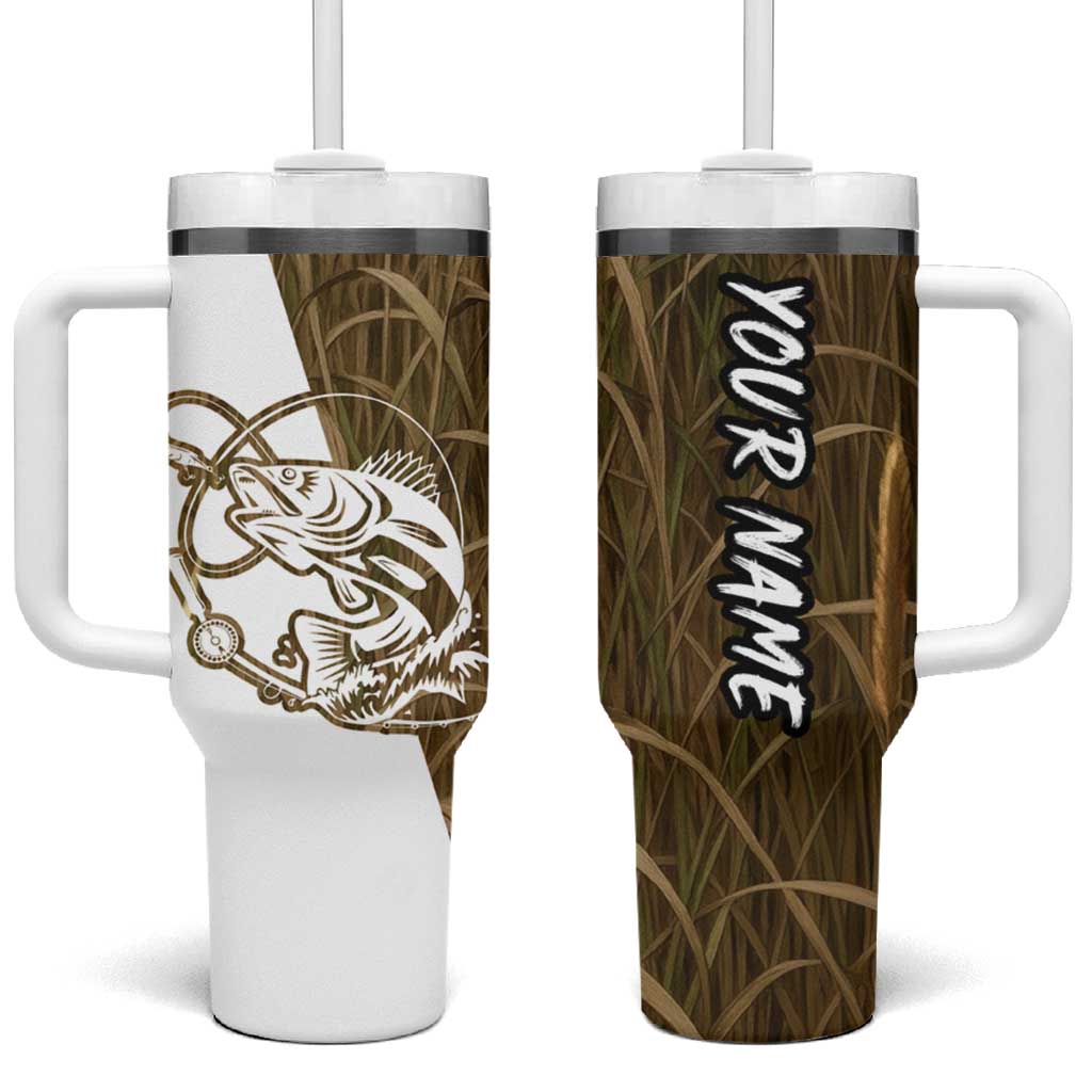 Walleye Fishing Tumbler With Handle with Reeds Background and Custom Name Design - Wonder Print Shop