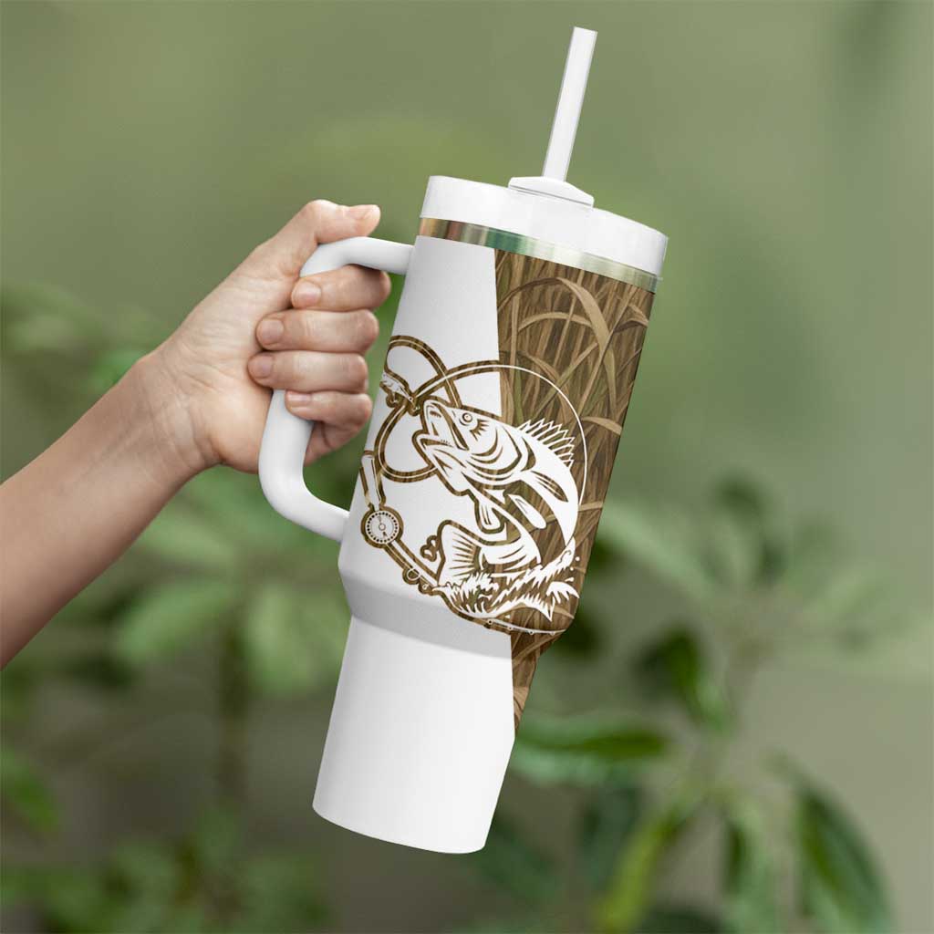 Walleye Fishing Tumbler With Handle with Reeds Background and Custom Name Design - Wonder Print Shop