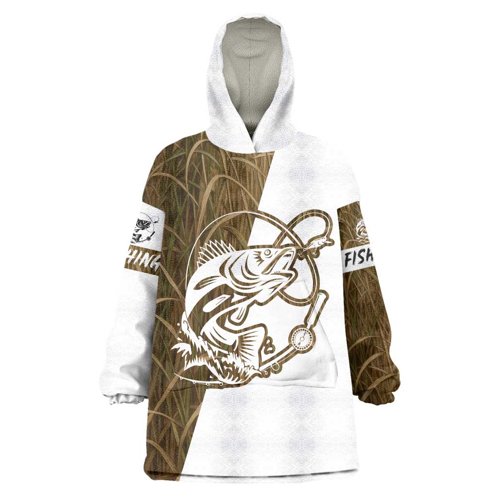 Walleye Fishing Wearable Blanket Hoodie with Reeds Background and Custom Name Design - Wonder Print Shop
