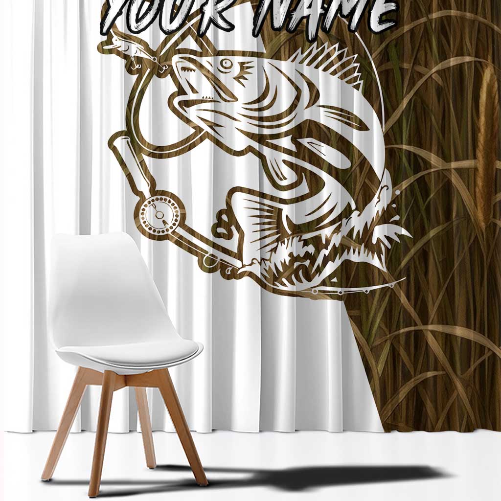 Walleye Fishing Window Curtain with Reeds Background and Custom Name Design - Wonder Print Shop