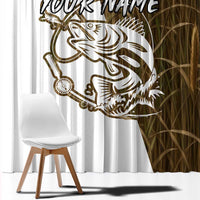 Walleye Fishing Window Curtain with Reeds Background and Custom Name Design - Wonder Print Shop