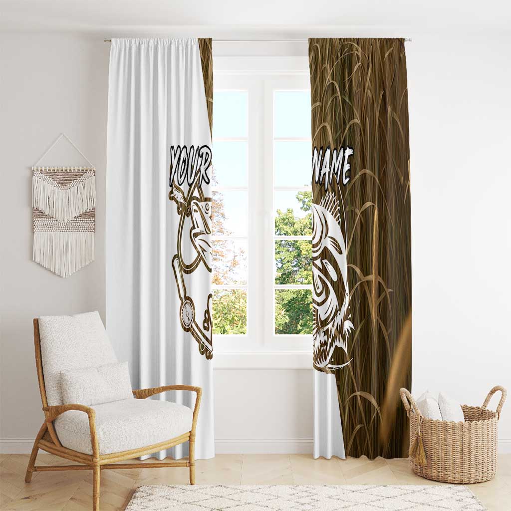 Walleye Fishing Window Curtain with Reeds Background and Custom Name Design - Wonder Print Shop