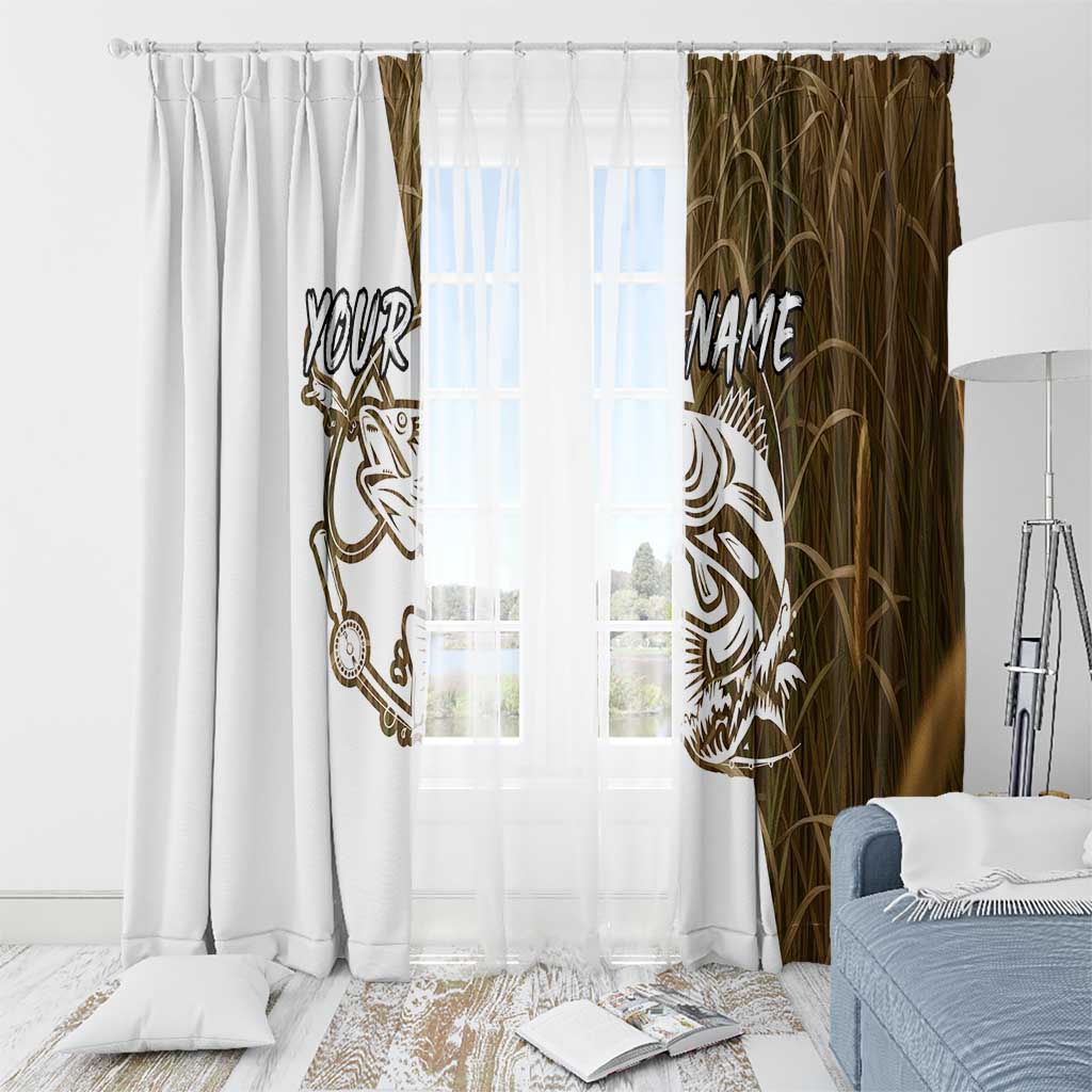 Walleye Fishing Window Curtain with Reeds Background and Custom Name Design - Wonder Print Shop