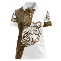 Walleye Fishing Women Polo Shirt with Reeds Background and Custom Name Design - Wonder Print Shop