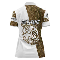 Walleye Fishing Women Polo Shirt with Reeds Background and Custom Name Design - Wonder Print Shop