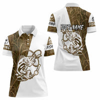 Walleye Fishing Women Polo Shirt with Reeds Background and Custom Name Design - Wonder Print Shop