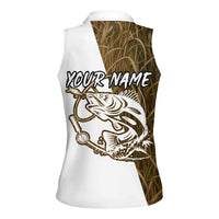 Walleye Fishing Women Sleeveless Polo Shirt with Reeds Background and Custom Name Design - Wonder Print Shop