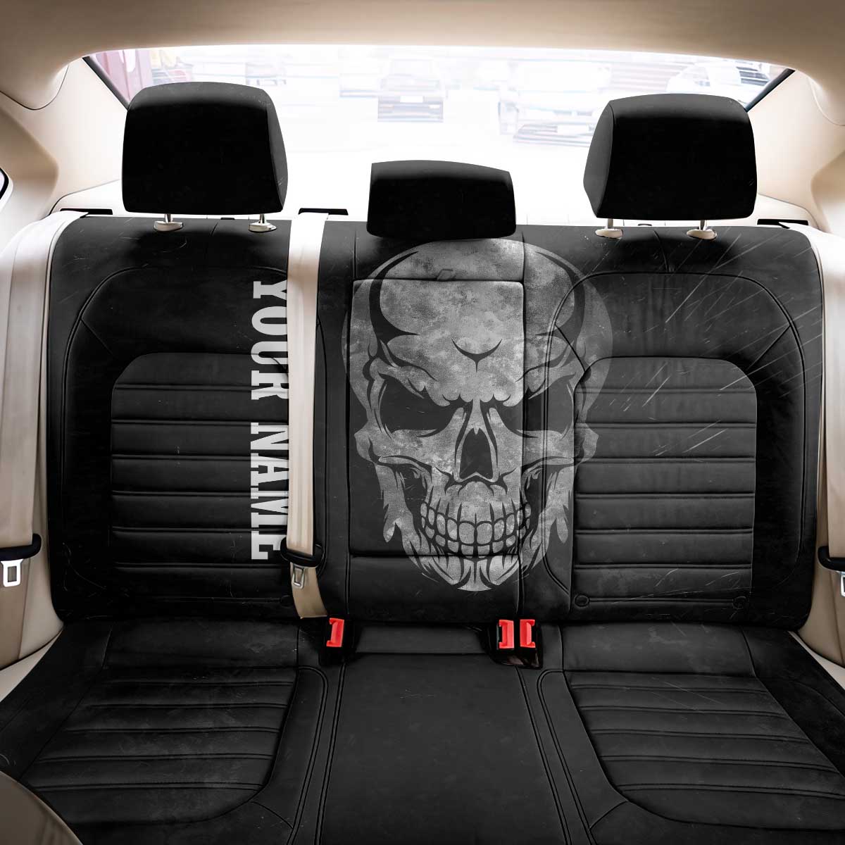 Bowling Skull Back Car Seat Cover with American Flag and Custom Name Text Design - Wonder Print Shop