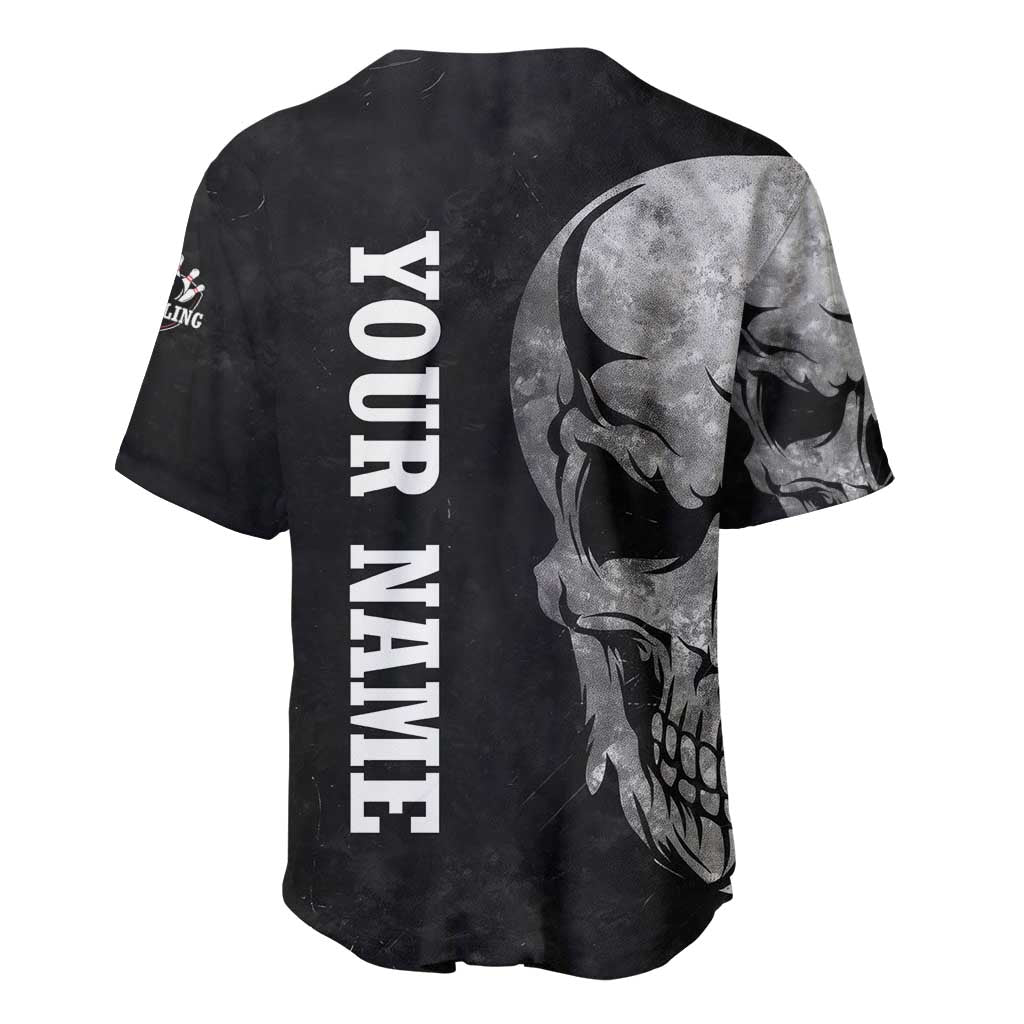 Bowling Skull Baseball Jersey with American Flag and Custom Name Text Design - Wonder Print Shop