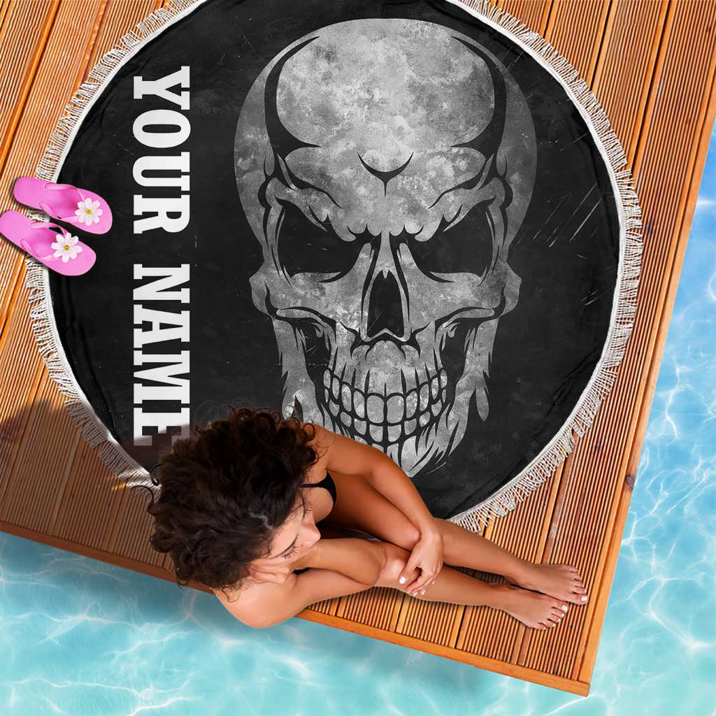 Bowling Skull Beach Blanket with American Flag and Custom Name Text Design - Wonder Print Shop