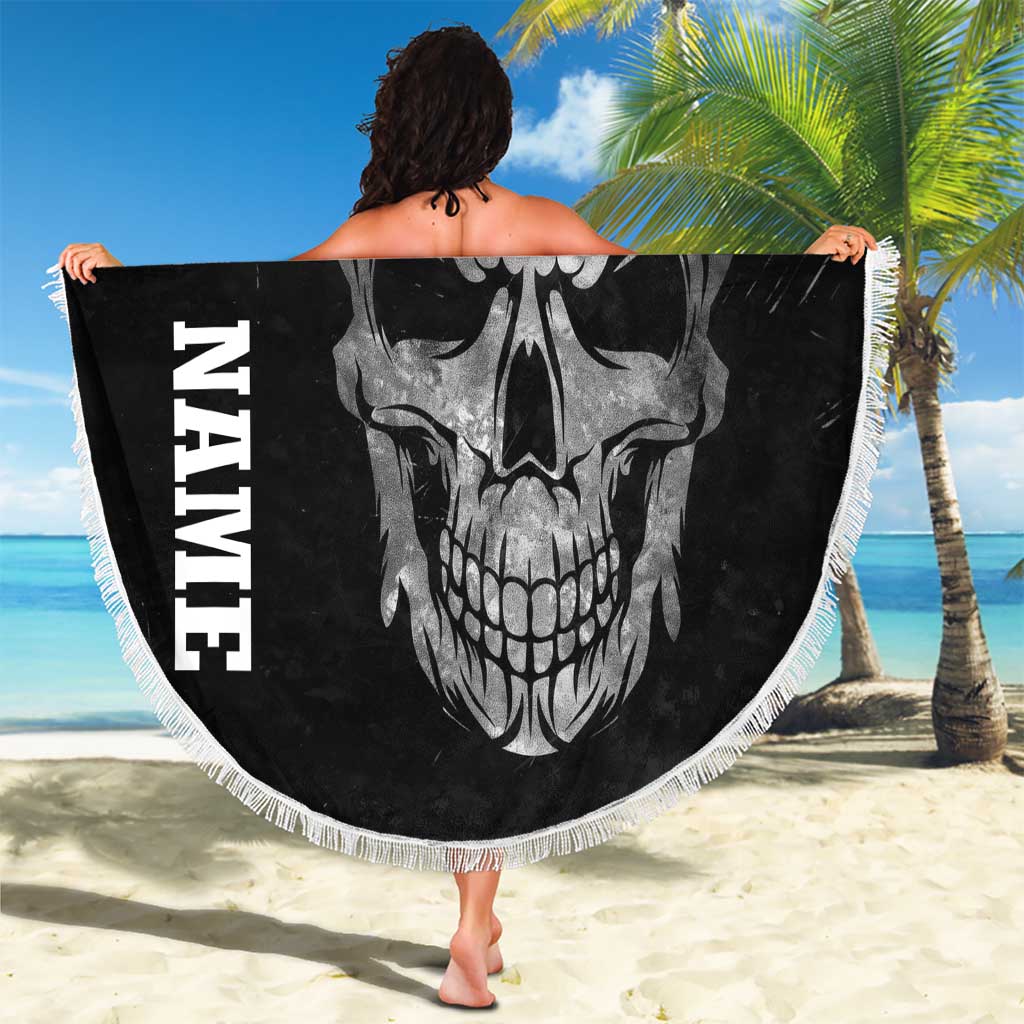 Bowling Skull Beach Blanket with American Flag and Custom Name Text Design - Wonder Print Shop
