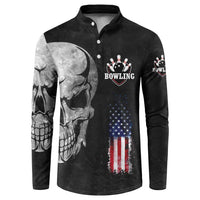 Bowling Skull Button Sweatshirt with American Flag and Custom Name Text Design - Wonder Print Shop