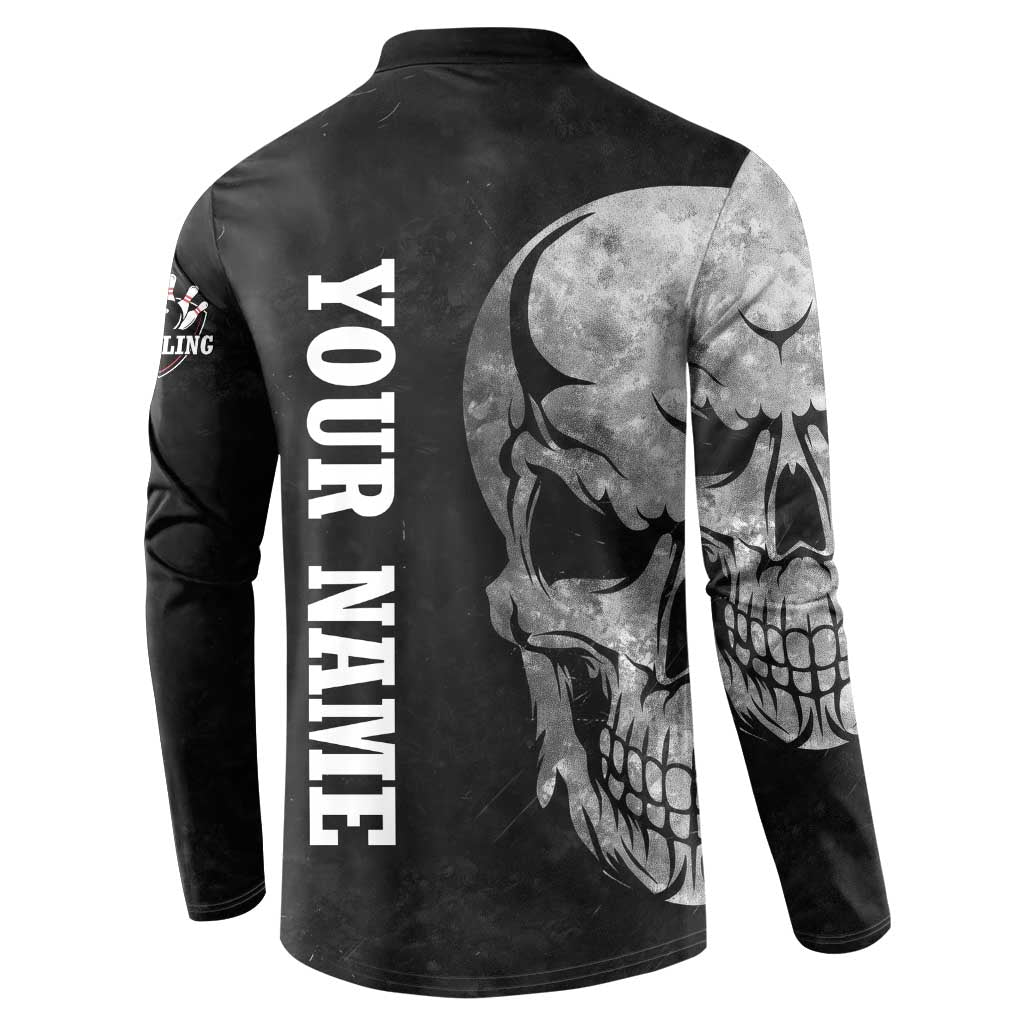 Bowling Skull Button Sweatshirt with American Flag and Custom Name Text Design - Wonder Print Shop