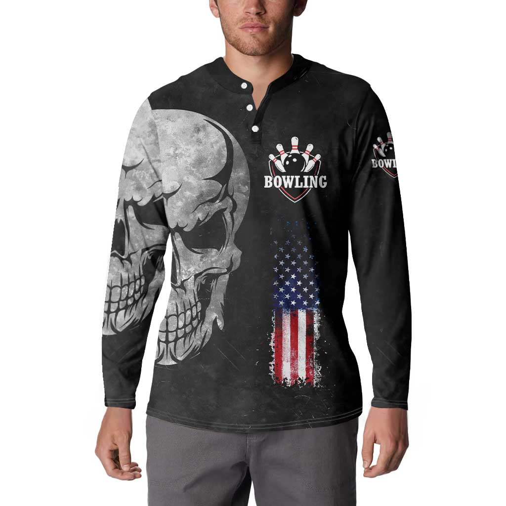 Bowling Skull Button Sweatshirt with American Flag and Custom Name Text Design - Wonder Print Shop