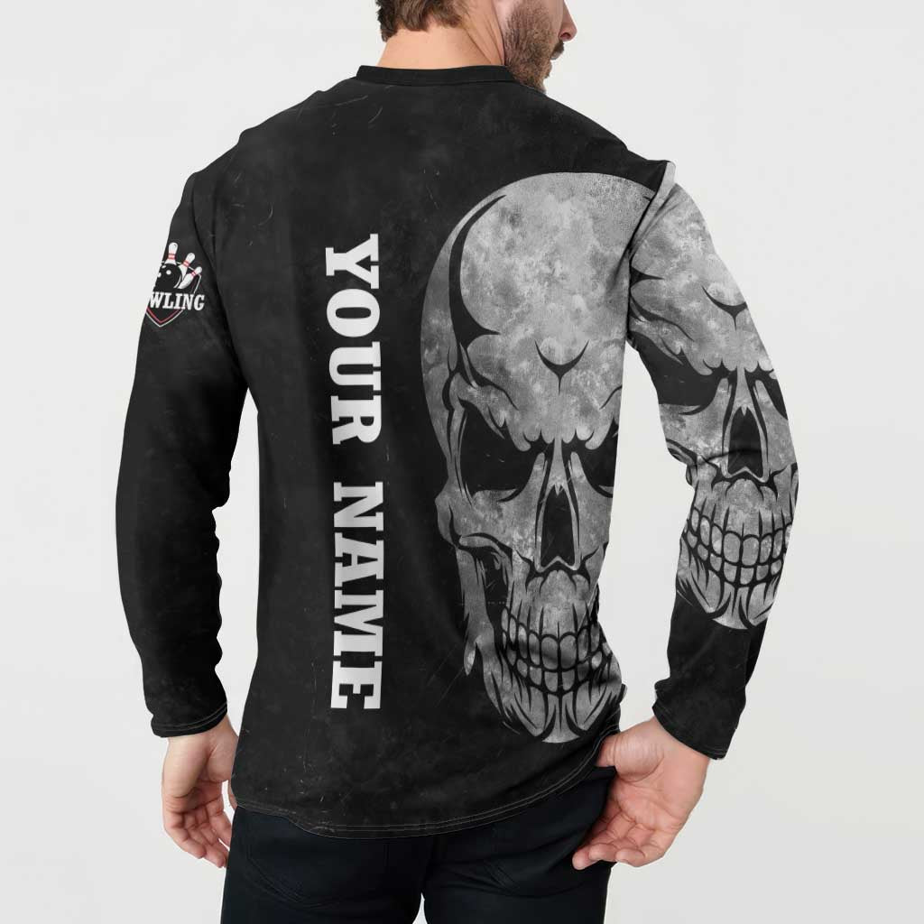 Bowling Skull Button Sweatshirt with American Flag and Custom Name Text Design - Wonder Print Shop