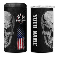 Bowling Skull 4 in 1 Can Cooler Tumbler with American Flag and Custom Name Text Design - Wonder Print Shop
