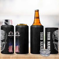 Bowling Skull 4 in 1 Can Cooler Tumbler with American Flag and Custom Name Text Design - Wonder Print Shop