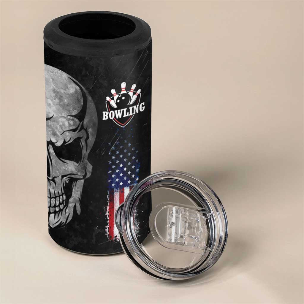 Bowling Skull 4 in 1 Can Cooler Tumbler with American Flag and Custom Name Text Design - Wonder Print Shop