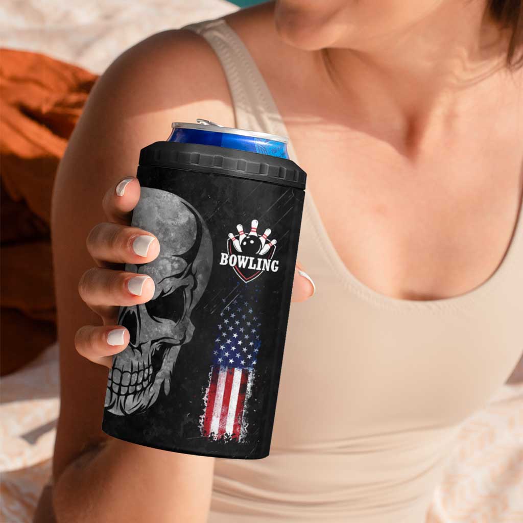 Bowling Skull 4 in 1 Can Cooler Tumbler with American Flag and Custom Name Text Design - Wonder Print Shop