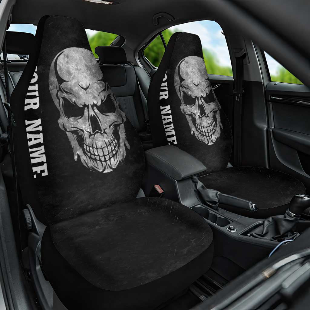 Bowling Skull Car Seat Cover with American Flag and Custom Name Text Design - Wonder Print Shop