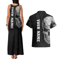 Bowling Skull Couples Matching Tank Maxi Dress and Hawaiian Shirt with American Flag and Custom Name Text Design - Wonder Print Shop