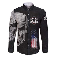 Bowling Skull Family Matching Long Sleeve Bodycon Dress and Hawaiian Shirt with American Flag and Custom Name Text Design - Wonder Print Shop