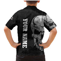 Bowling Skull Family Matching Mermaid Dress and Hawaiian Shirt with American Flag and Custom Name Text Design - Wonder Print Shop