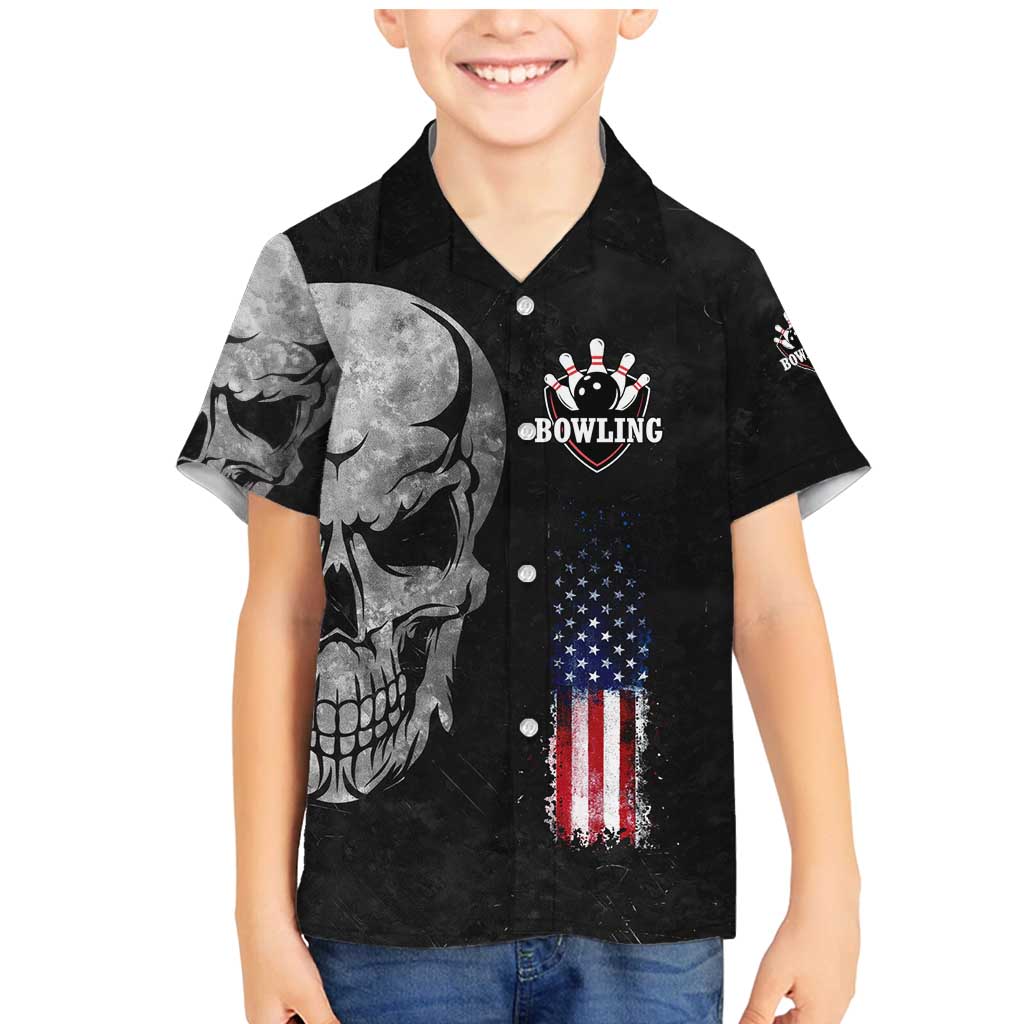 Bowling Skull Family Matching Mermaid Dress and Hawaiian Shirt with American Flag and Custom Name Text Design - Wonder Print Shop