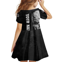 Bowling Skull Family Matching Off Shoulder Maxi Dress and Hawaiian Shirt with American Flag and Custom Name Text Design - Wonder Print Shop