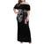 Bowling Skull Family Matching Off Shoulder Maxi Dress and Hawaiian Shirt with American Flag and Custom Name Text Design - Wonder Print Shop